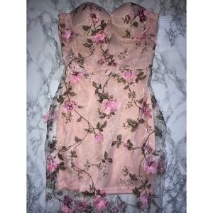 Baby Pink Lace Floral Bandeau Dress